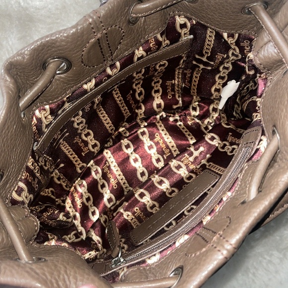 Tignanello light brown cocoa leather drawstring bucket crossbody bag - Picture 5 of 13